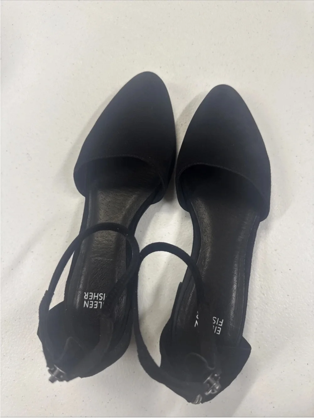 Eileen Fisher Black Pointed-Toe Slingback suede Flats